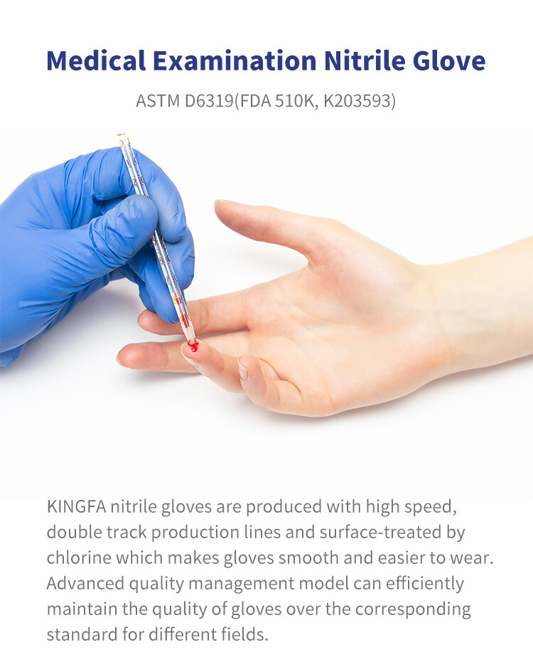 Kingfa Blue Nitrile Gloves 4 Mil