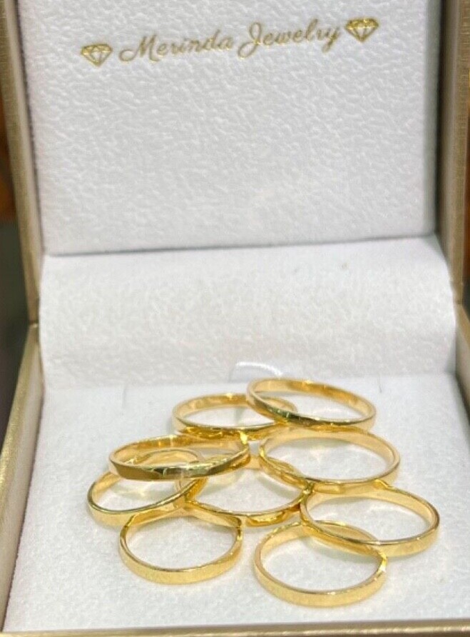 2mm 18K Solid Yellow Gold Handcraft Unisex Square Wedding Stackable Ring Band