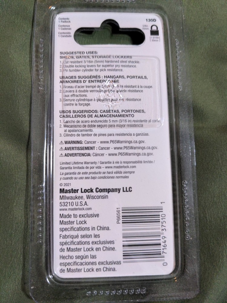 Master Lock Padlock Model 130D (LOT of 4)