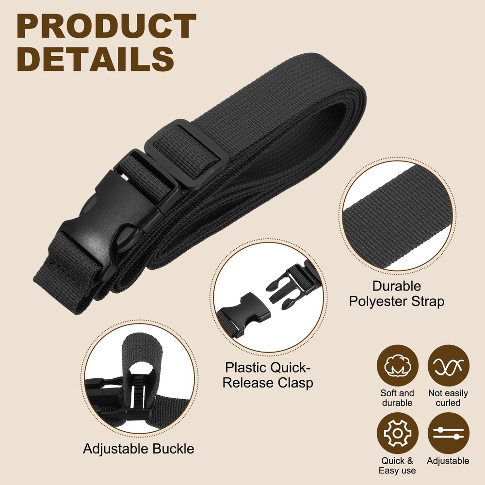 3pcs 1" x 10ft Utility Straps with Quick Release Buckle Adjustable, Black