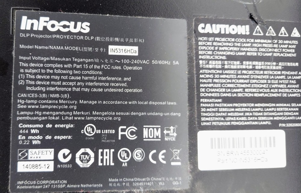 InFocus IN5316HDA DLP Projector *8216 LAMP HOURS*