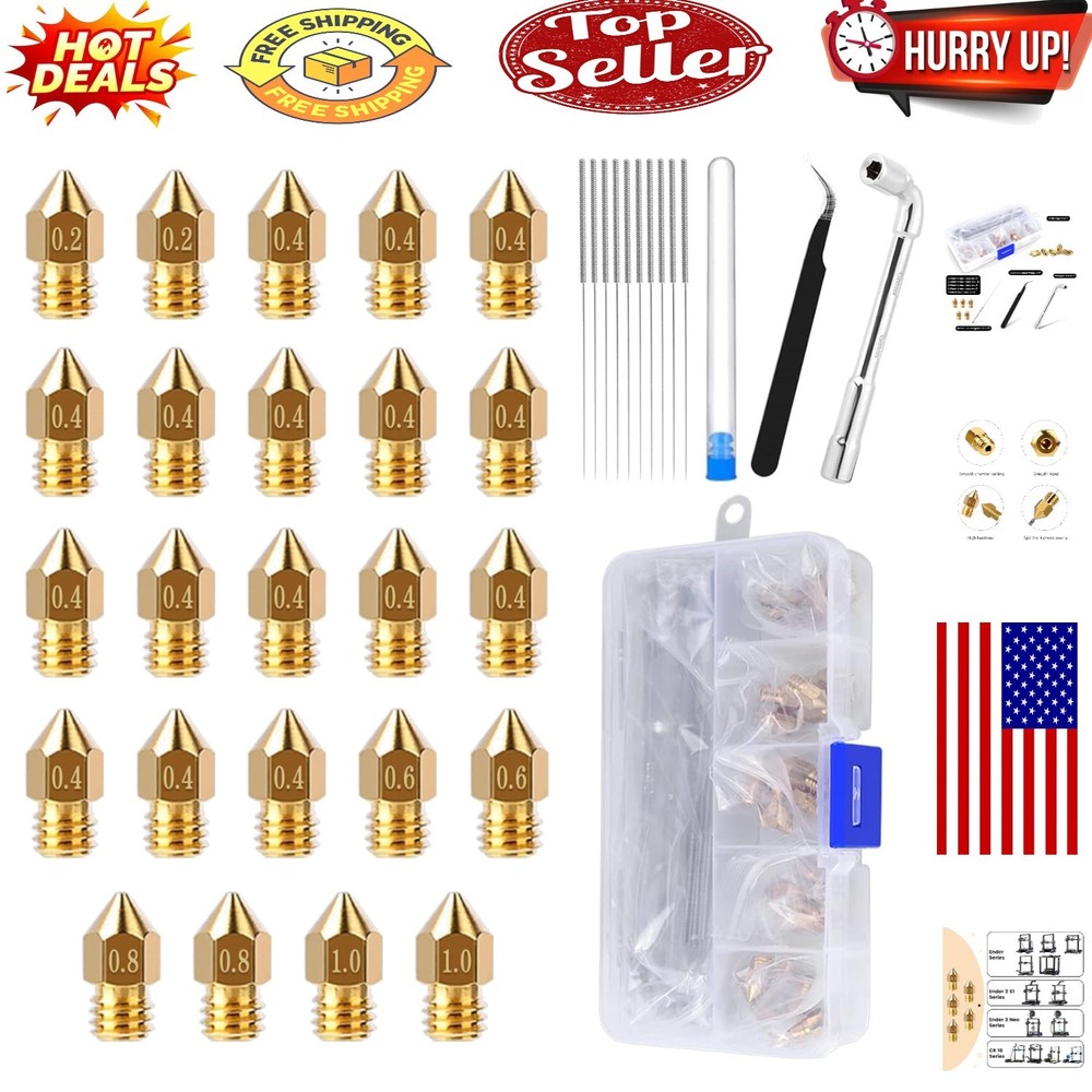 High Precision 24PCS Brass Nozzle Set with Tools for Enhanced Printing Quality