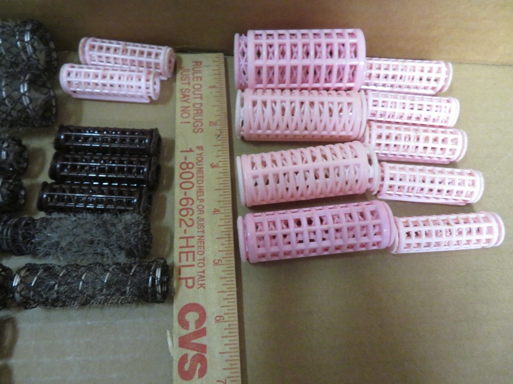 Vintage Brush Mesh Hair Rollers 19 and 11 plastic rollers