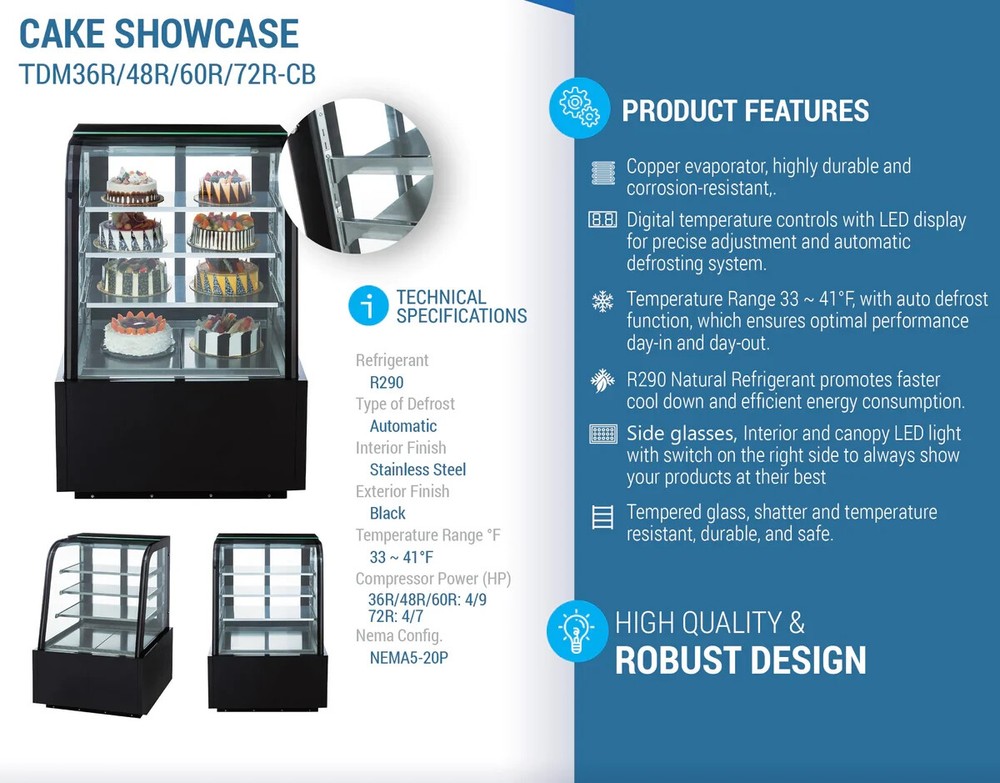 Commercial 60" Curved Glass Bakery Case