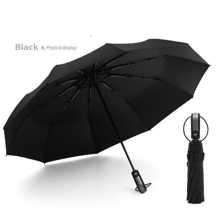 Automatic Black Umbrella Anti-UV Sun/Rain Windproof 3 Folding Compact Umbrella