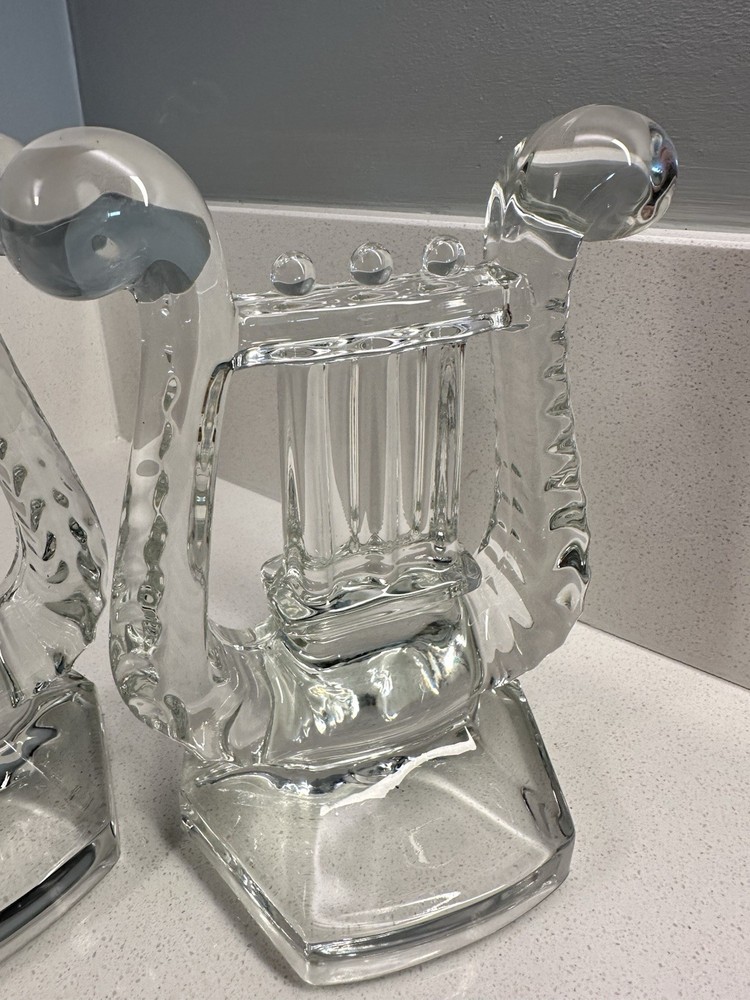 Pair Crystal Bookends Harp Shaped