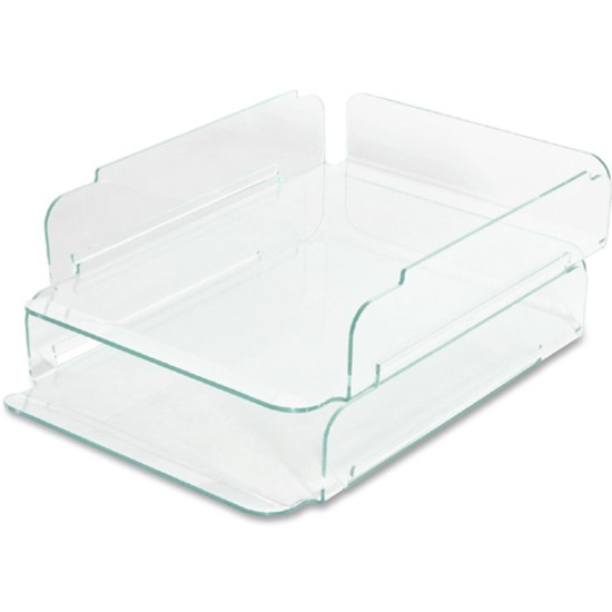 Lorell Stacking Letter Trays - Acrylic - Clear, Green (LLR80655)