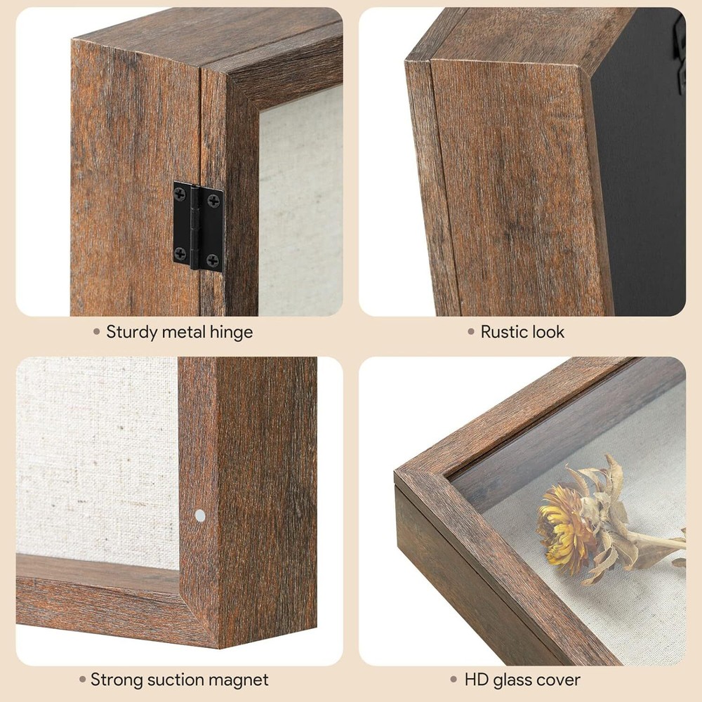 5X5 Small Shadow Box Frame with Linen Back - Sturdy Rustic Memory Display Case o