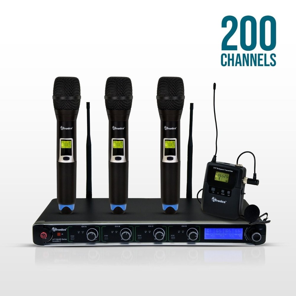 AVTronics Professional 200 Channel UHF 3 Handheld Microphone, 1 Beltpack +Lapel