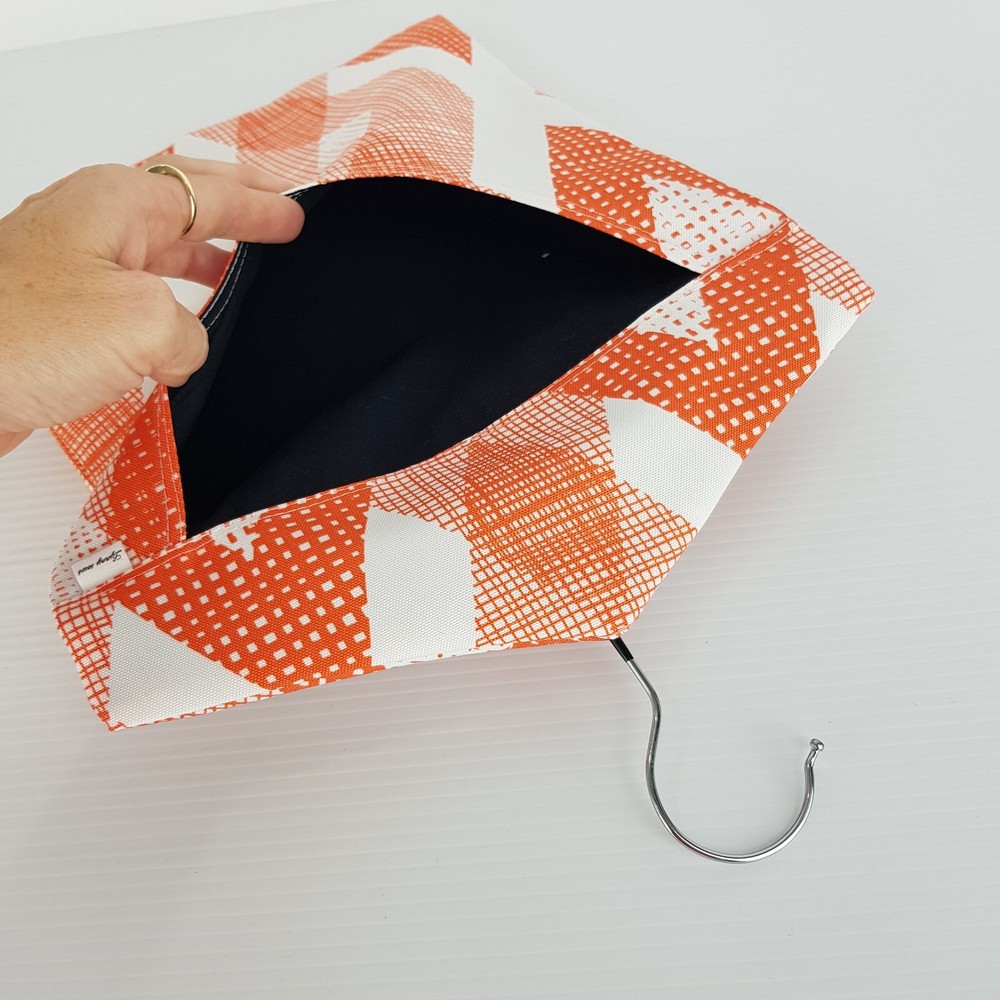 Peg Bag Handmade Orange White Diagonal Print Lined Laundry Clothes Peg Holder