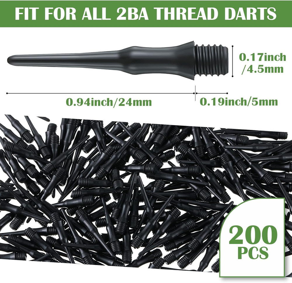 200 Pack 2BA Threaded Soft Tip Dart Tips Plastic Replacement Dart Tips Soft Tip