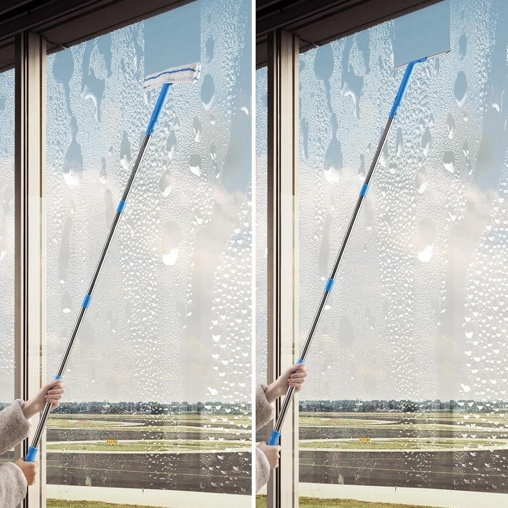 Professional Window Cleaning Kit 57'' Long Handle Silicone Squeegee Microfiber G