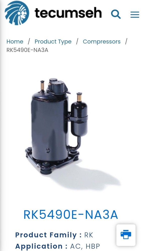 Tecumseh Compressor RK5490E-NA3A NOS
