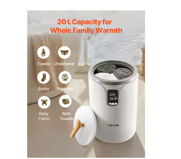 VEVOR 20L Towel Warmer Bucket with LED Screen Timer & Temp Setting Security Lock