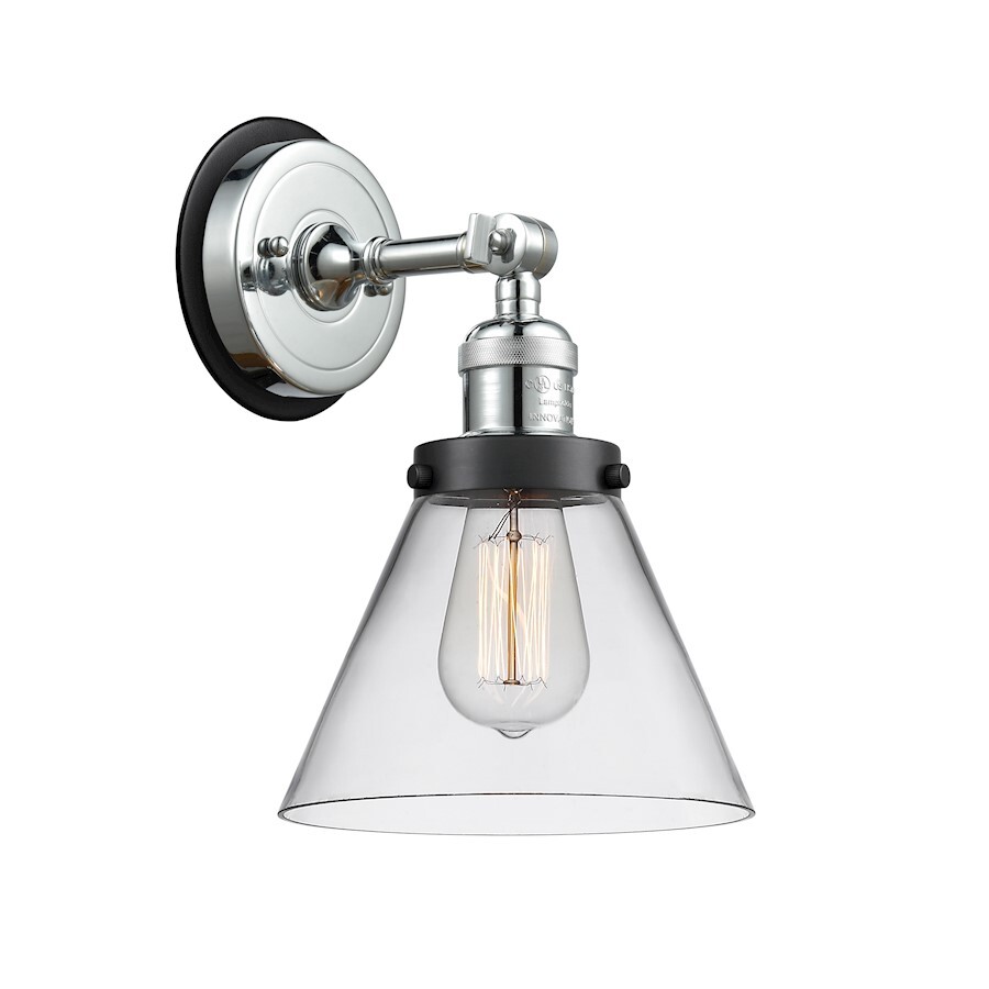Innovations FR Cone 1 Light Sconce, CH/Clear - 203PC-BPBK-HRBK-G42