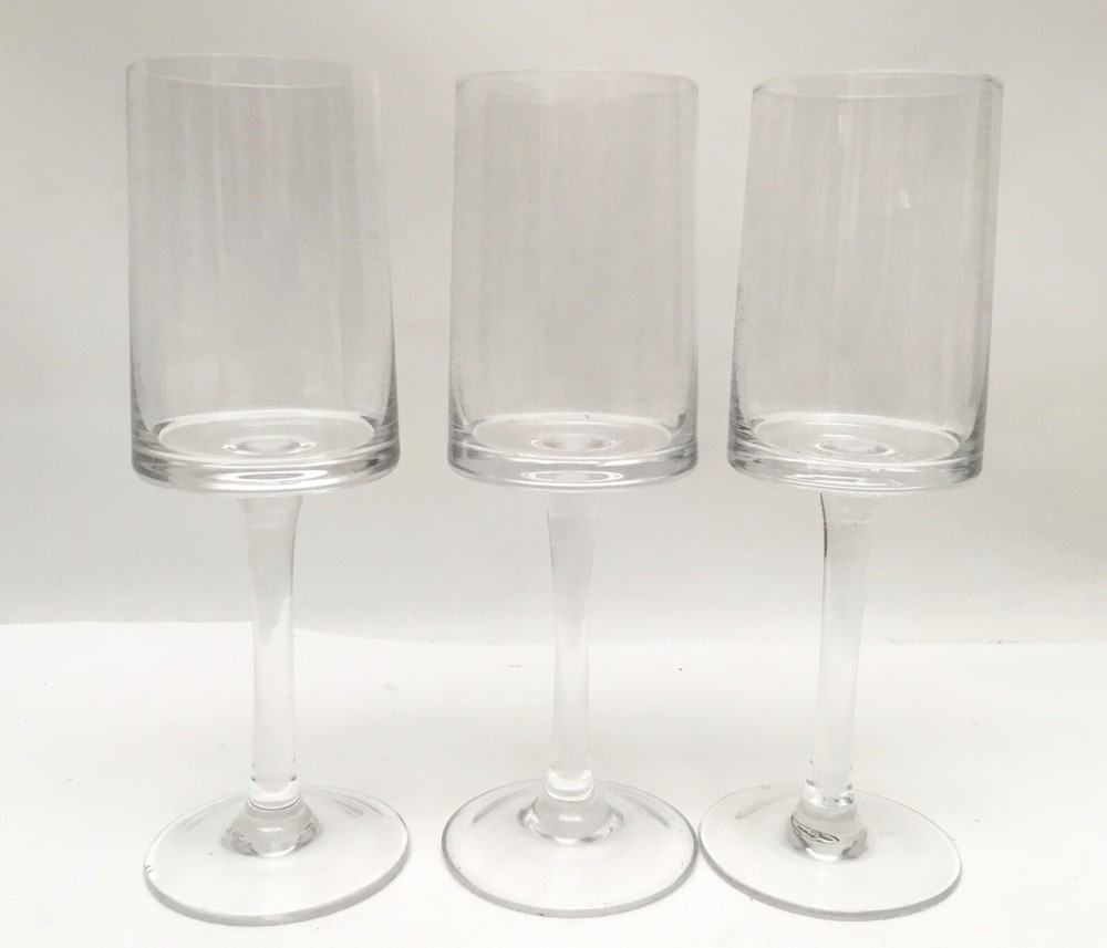 Three (3) Square Bowl Wine Glasses Modern 8 1/2”