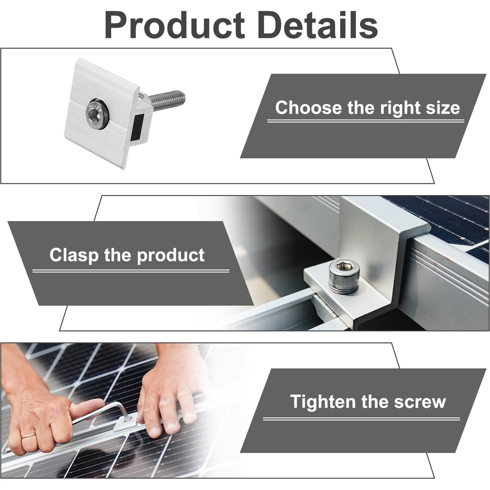 Solar End Clamp Solar Panel Mount Bracket Silver Mounting Clamps 40mm 6pcs