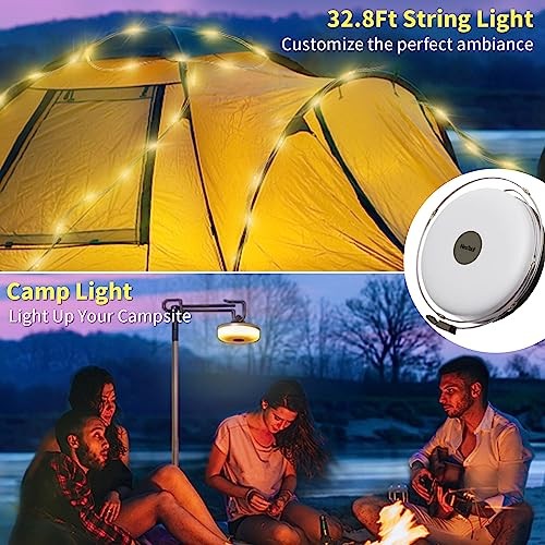 Camping String Lights, Camping Latern with String Light, Rechargeable 32.8Ft
