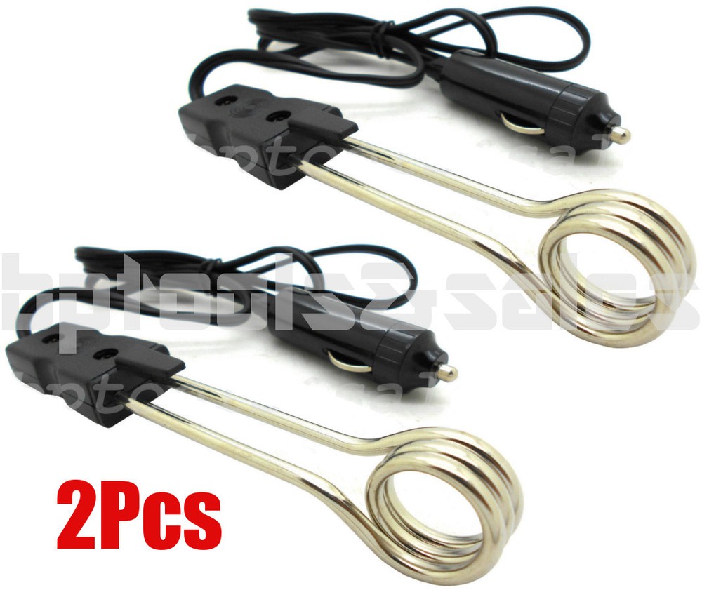 (2) 5" WATER HEATER 12V PORTABLE ELECTRIC IMMERSION ELEMENT BOILER COFFEE WATER