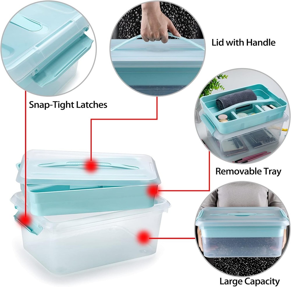 BTSKY Stack & Carry Box, Clear Plastic Storage Container Stackable Home Utility