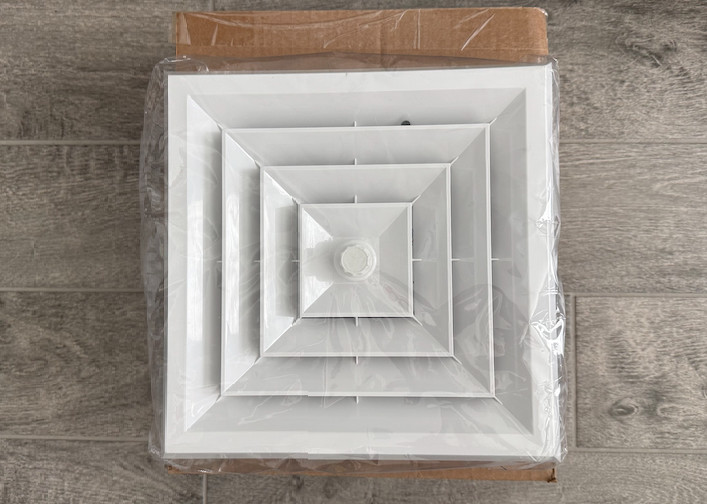 HaVACo 12in Square Ceiling Diffuser w/ 8in Boot Damper White