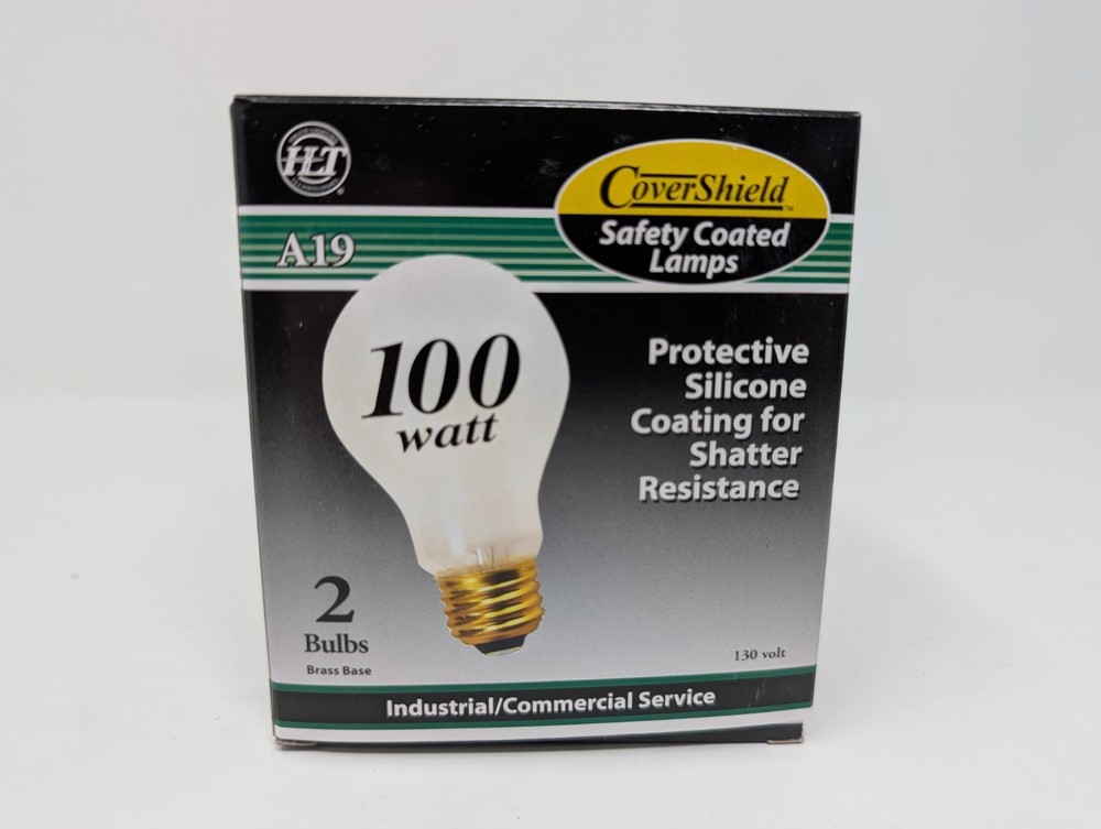 White 100W Light Bulbs 130V A19 2pk Old Style Silicone Coated Shatter Resistant