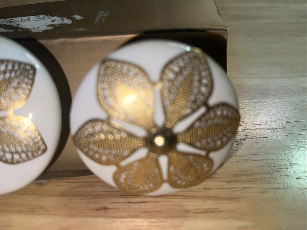 Vintage Draw Pulls Ceramic And Gold Filagree