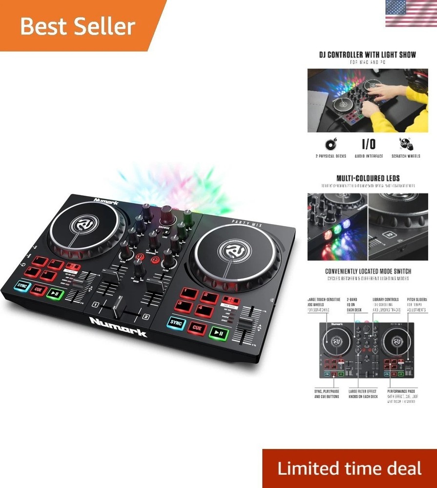 Compact 2 Deck Party Mix II DJ Controller - Perfect for Learning and Mixing