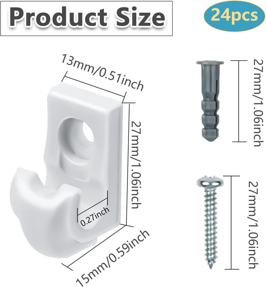 24 Pack White down Wall Clip Closet Shelves Clips Wire Shelf Loop Clips Plastic