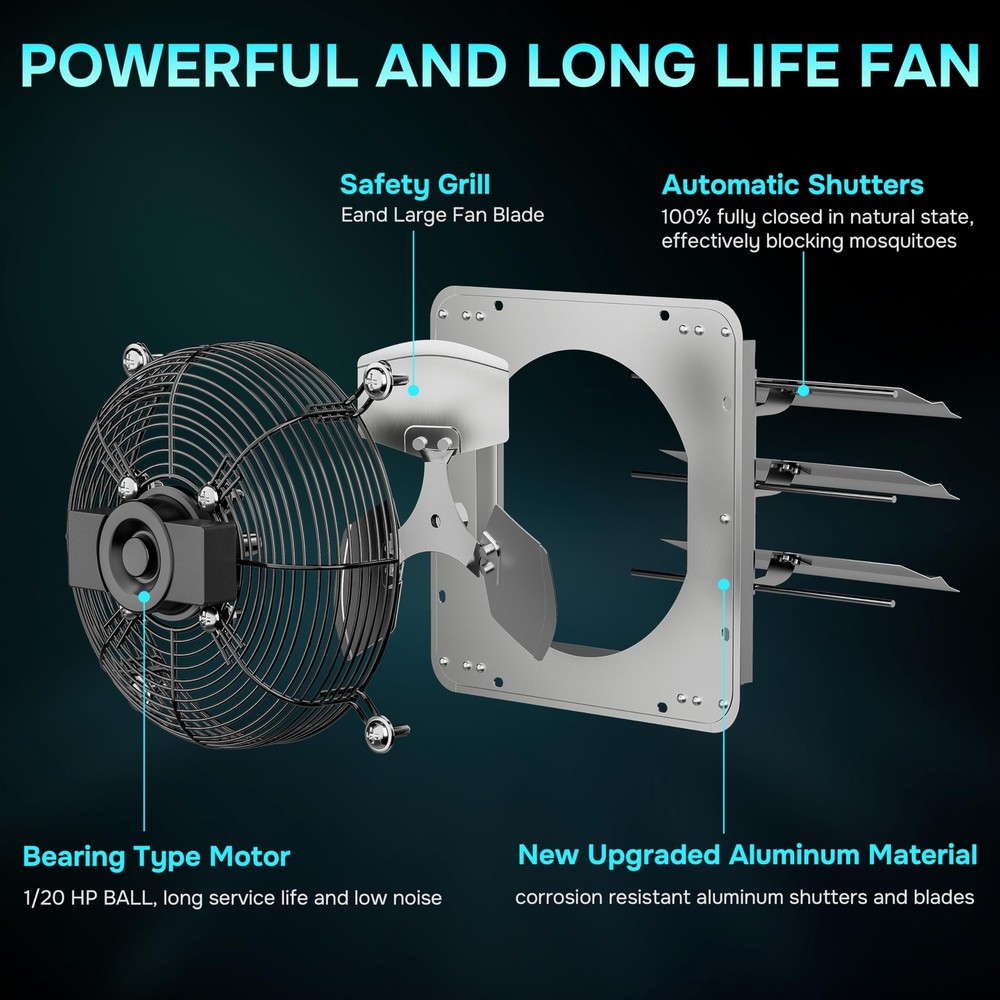 18 Inch Wall Mounted Shutter Exhaust Fan Temperature Controller and Power Cord
