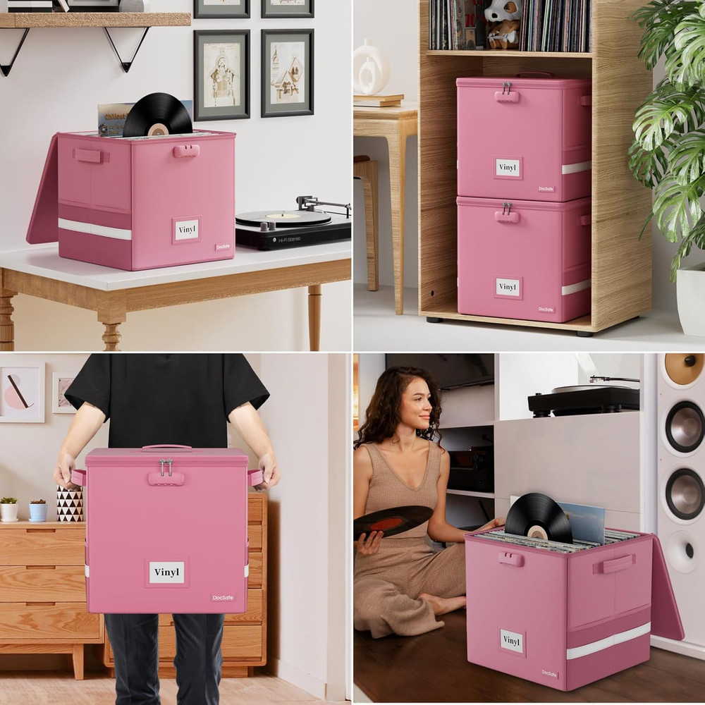 Vinyl Record Storage Box - Fireproof Water Resistant Collapsible 100+ Records