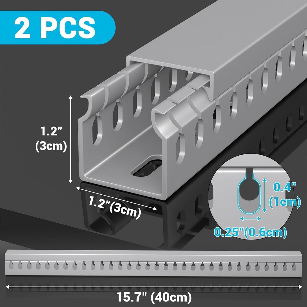 Open Slot Wire Duct Kit, 31.4"(2 x 15.7) Server Rack Cable 2Pack, grey