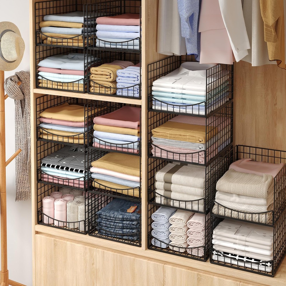 4-Tier Stackable Closet Organizer，Extra Large Clothing Cupboard Organizer Sys...