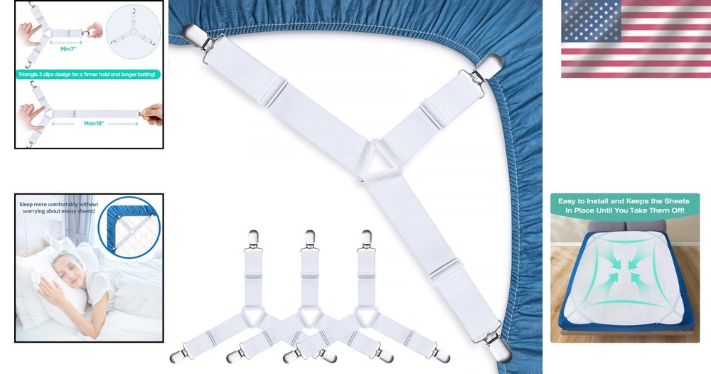 4-Pack Fitted Sheet Clips – Keep Your Bedding Tidy with Easy Install Straps