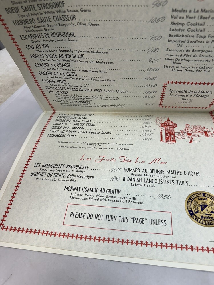 chez jean menu paris rare find see pics