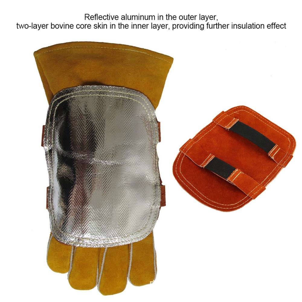 Welding Gloves Pad Heat Wrap Split Cowhide Leather Aluminized Back 8.3" Industry