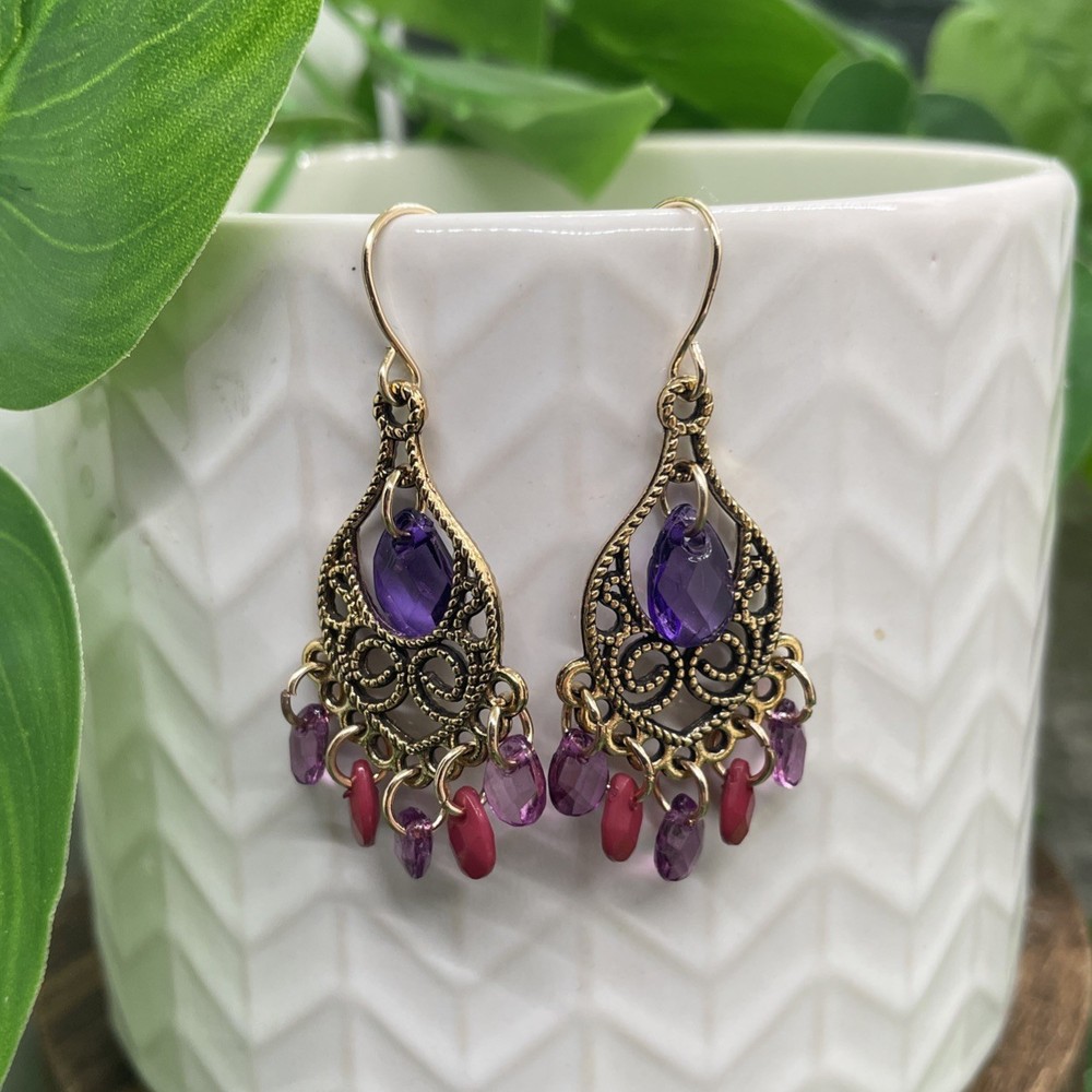 1.95” Earring Set Gold-tone Boho  Dangle Drop New Free Ship B8505