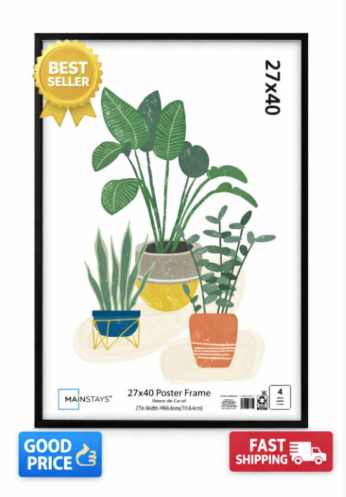 27x40 Black Picture Frame, Flat Profile Wall Photo Frame