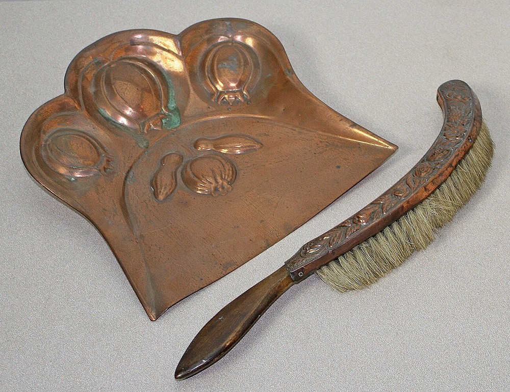 Antique Joseph Sankey & Sons Solid Copper Crumb Tray & Brush