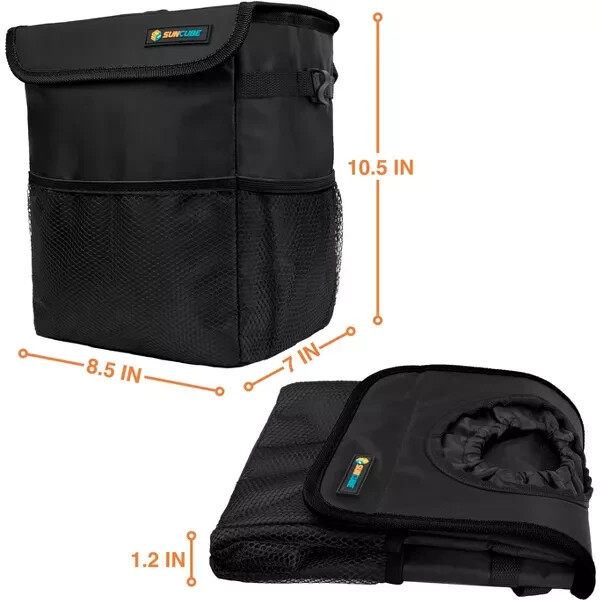 SUN CUBE Car Trash Can - Mesh Pockets, Elastic Opening - Waterproof & Leakproof