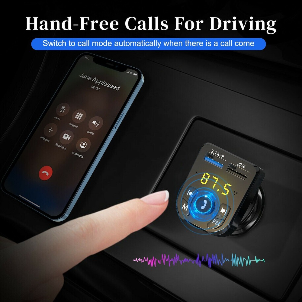 2 Pack Bluetooth FM Transmitter Wireless Radio Adapter Car Kit