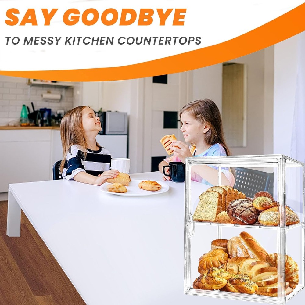 Bread Box,Large Boxs for Kitchen Countertop - 4 Layers Adjustable white