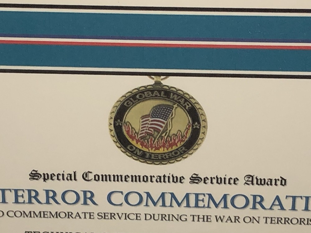 SCSA - WAR ON TERROR COMMEMORATIVE MEDAL CERTIFICATE ~ Type 1