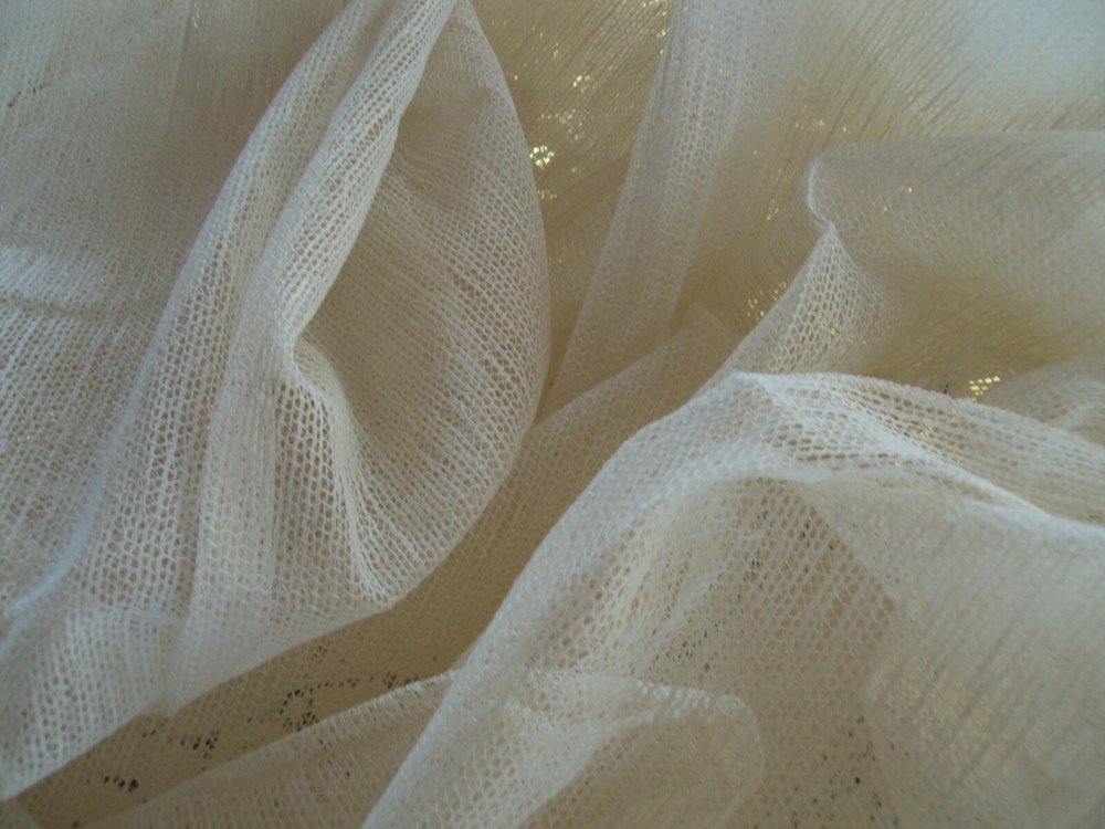 Table Runner Woven Netting Ivory 42" x 144" Polyester Hemmed Length Machine Edge