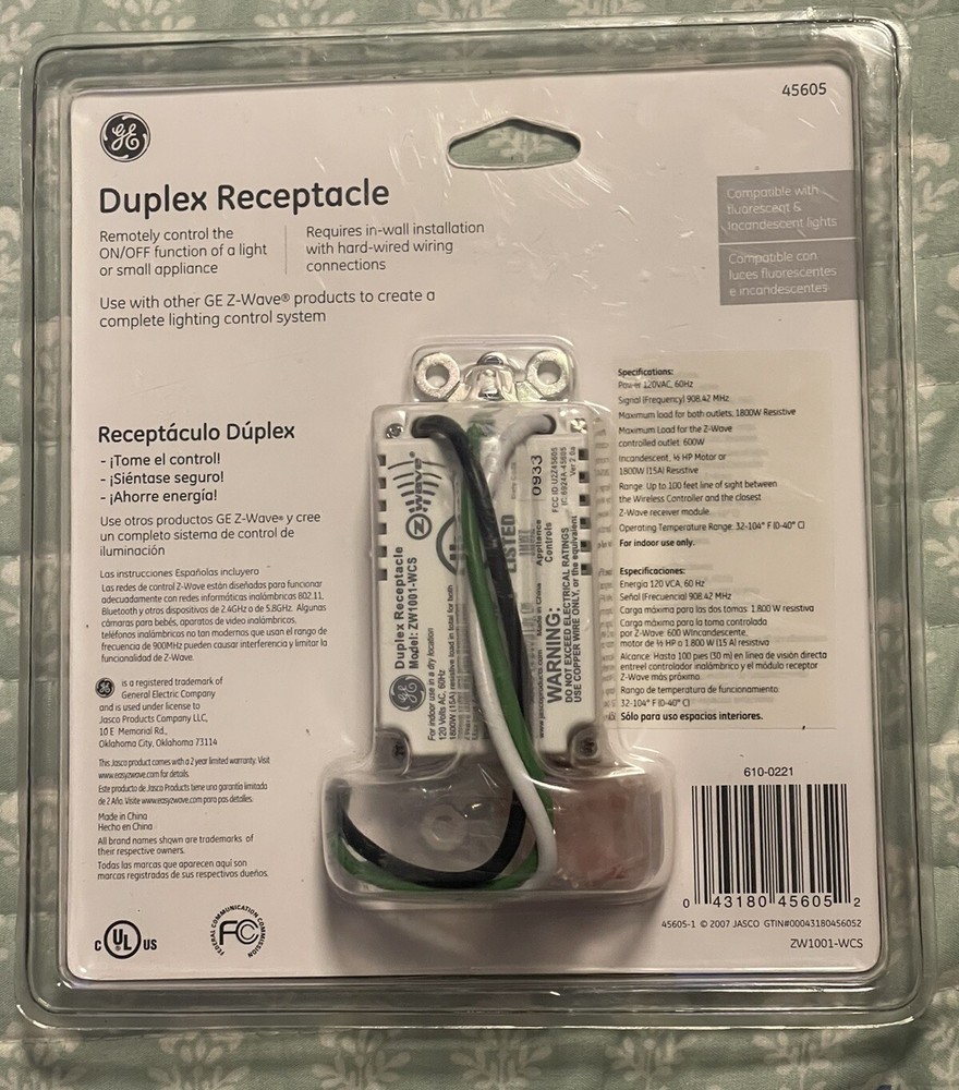 GE Wireless Lighting Control Duplex Receptacle 45605