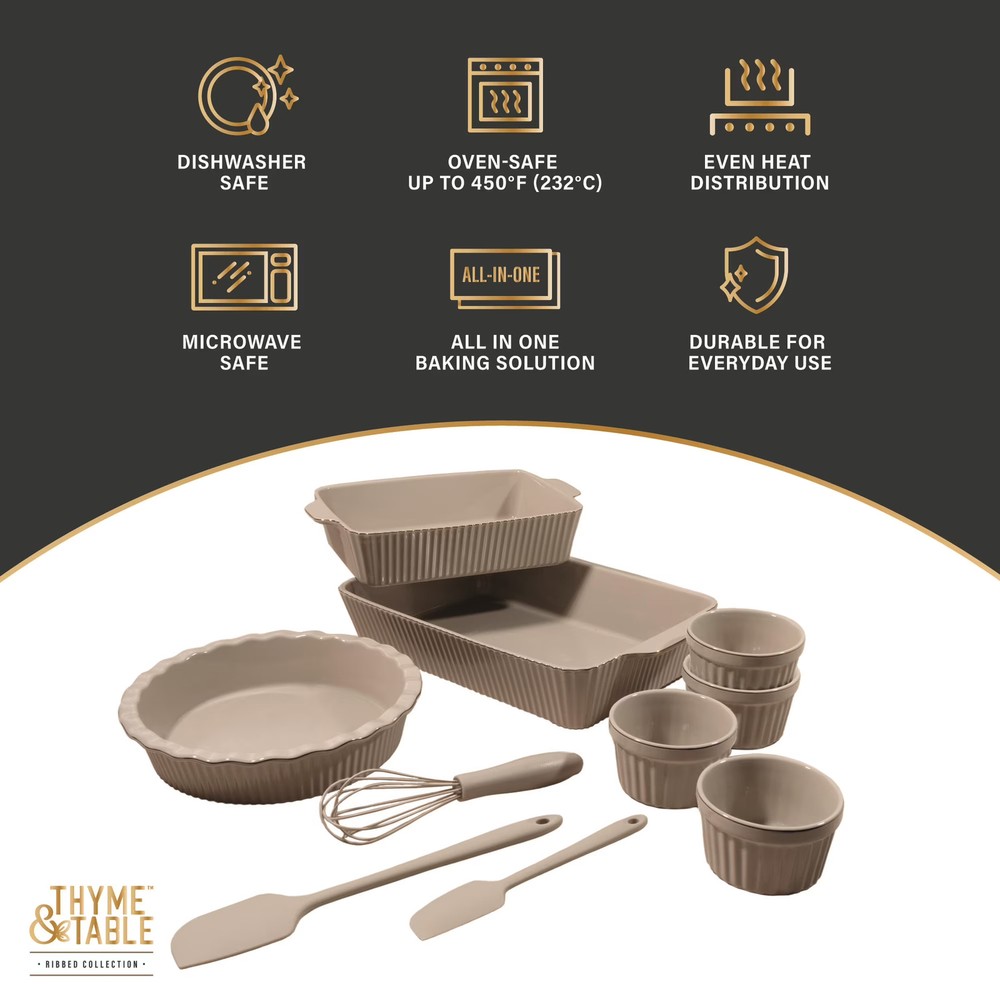 Thyme & Table 10-Piece Ceramic Bakeware Set - Taupe