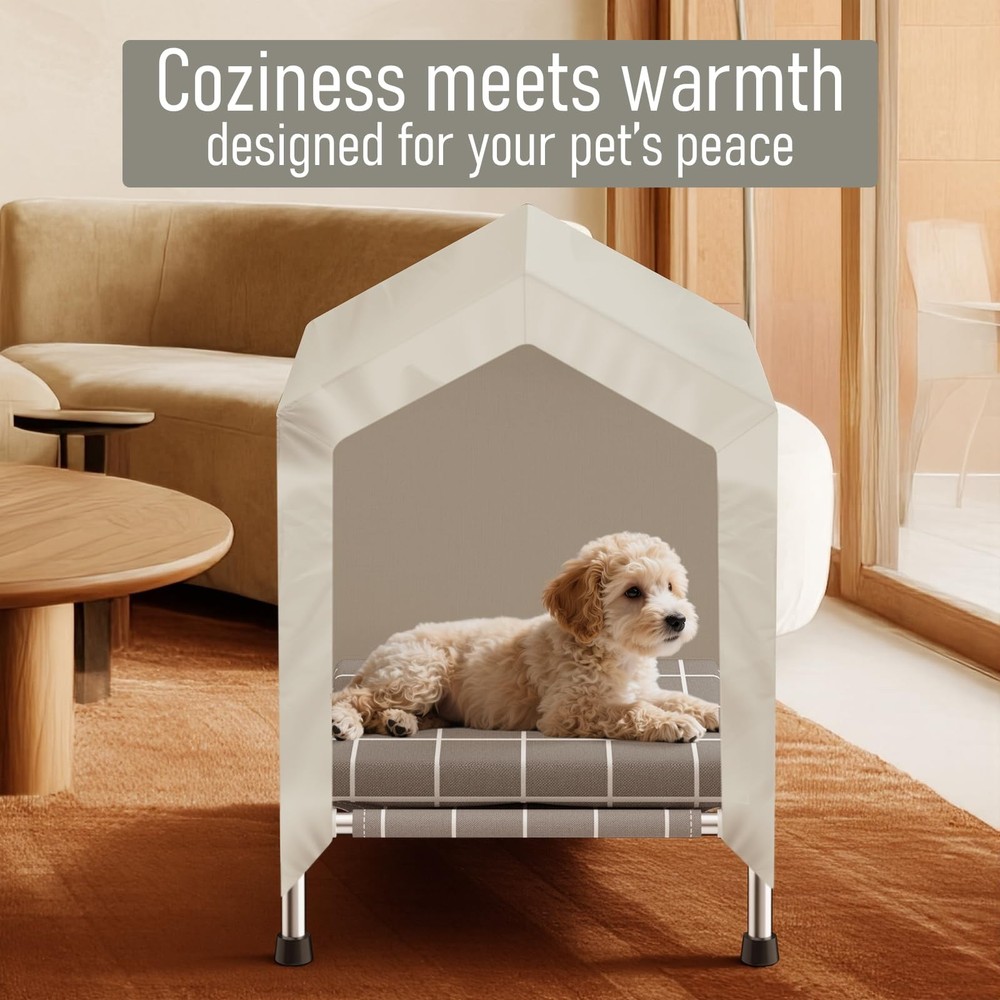 Elevated Dog House with Soft Cushion Insert - Comfortable Pet Home with Elevated