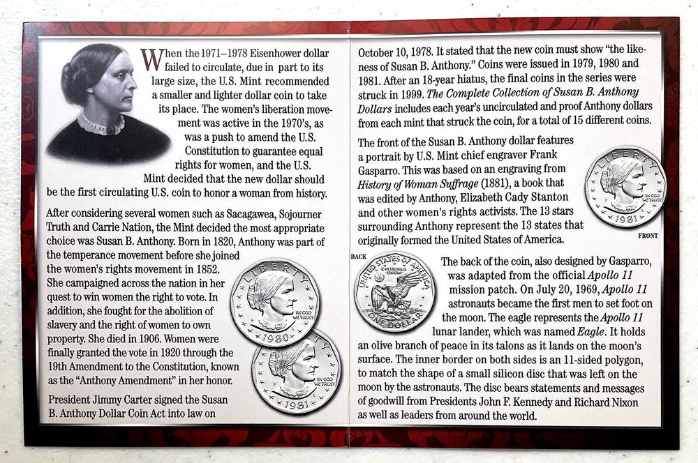 Susan B. Anthony Coins, The Complete Uncirculated Collection Includes 1999 Proof