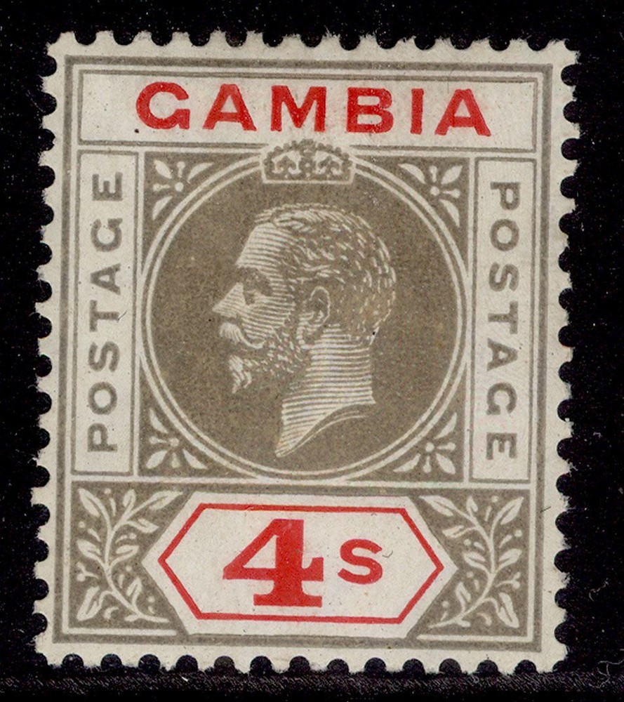 GAMBIA GV SG117, 4s black & red, M MINT. Cat £100. WMK SCRIPT