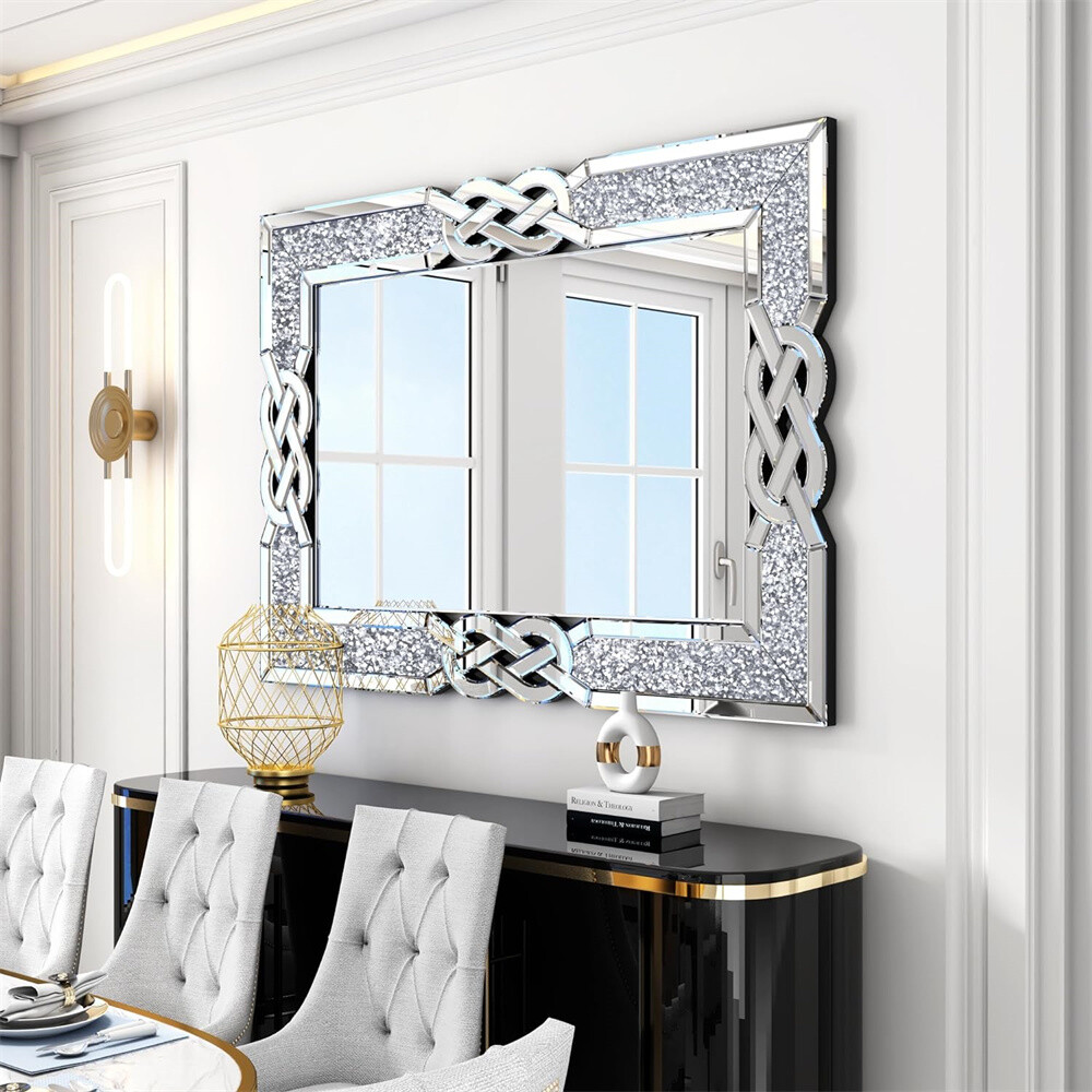 Large Crystal Crush Diamond Mirror Rectangular Silver Mirrors for Wall Decor US